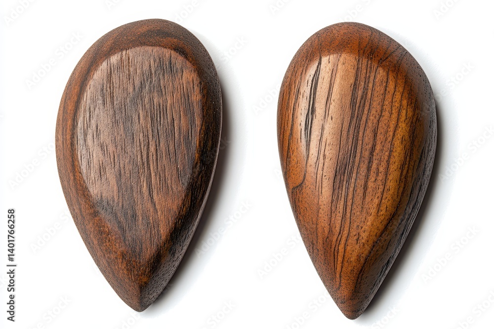 Two teardrop-shaped wooden objects Two teardrop-shaped wooden objects