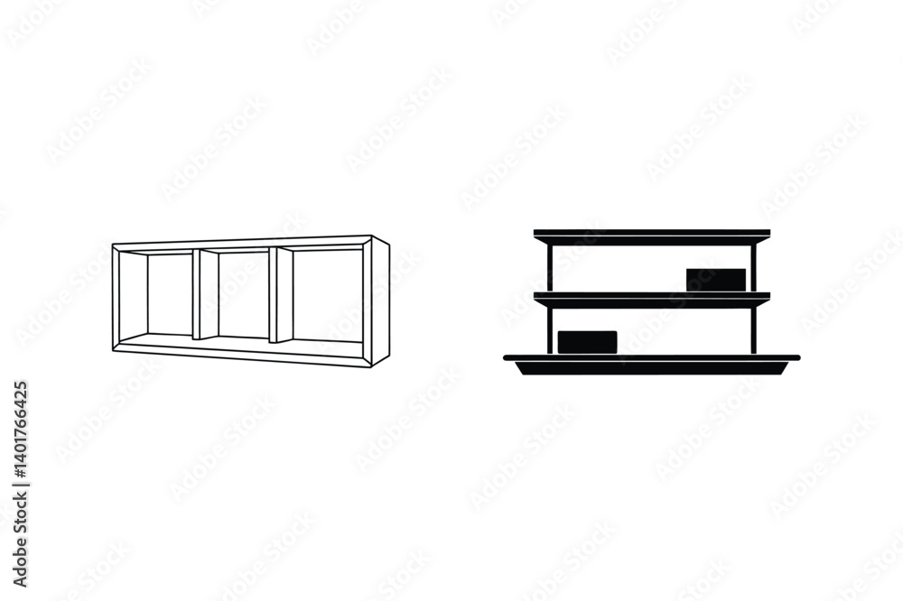 Two Different Styles Of Shelves Depicted On A White Background Two Different Styles Of Shelves Depicted On A White Background