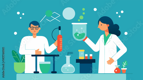 Lab Scene An illustration of a laboratory setting with researchers working on nanotechnology formulas focusing on detoxification and skin health.
