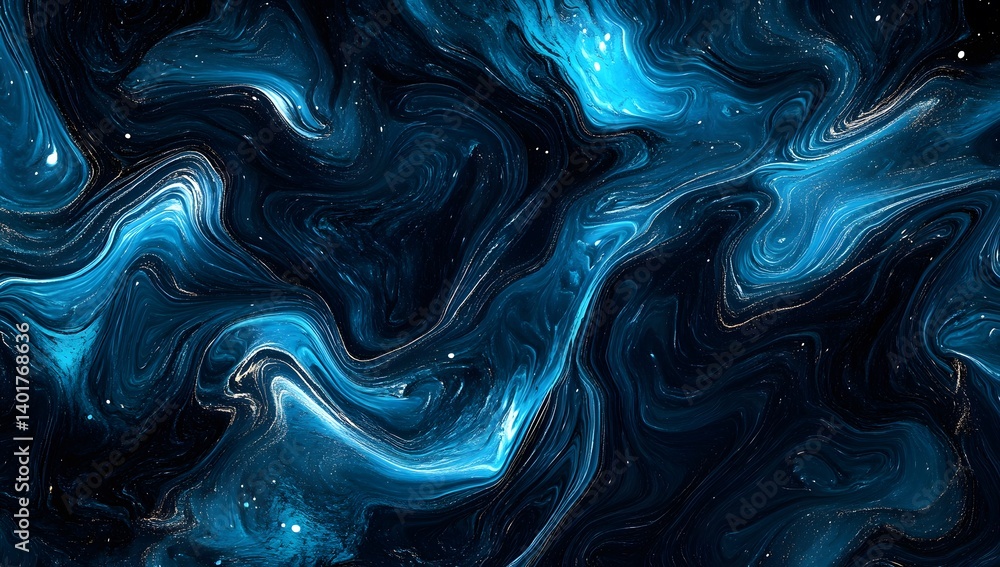 Abstract blue and black background with smooth waves, Abstract blue and black background with smooth waves,