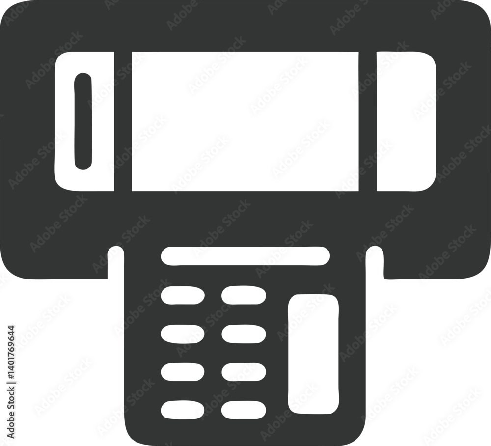 Dark Gray ATM Machine Icon with Keypad and Card Slot on Transparent Background Dark Gray ATM Machine Icon with Keypad and Card Slot on Transparent Background