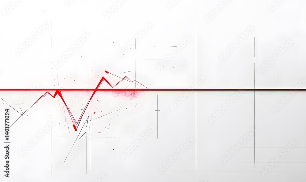 Obraz premium Stylized red line chart with upward and downward movements, ideal for visualizing market trends, trading insights, and economic risk representation 