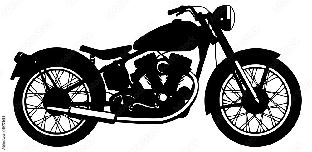 Fototapeta premium Vintage Motorcycle Vector Silhouette. A vector image of a vintage motorcycle silhouette. Single layer black and white image. JPEG version.