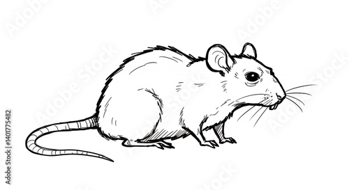 Detailed line drawing of a rat