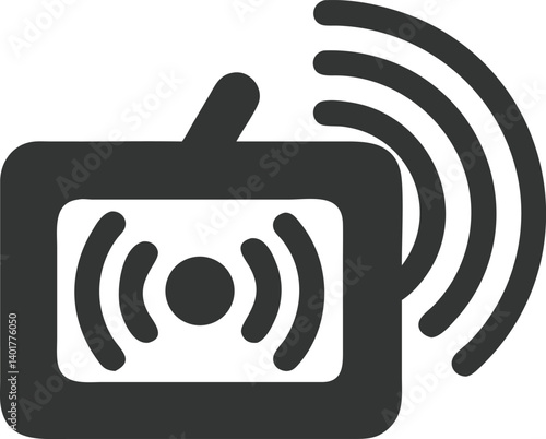 Grey Transmitter Icon Broadcasting Signal Waves on Transparent Background Design