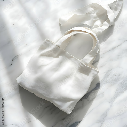 Wallpaper Mural White Linen Tote Bag on Marble Torontodigital.ca
