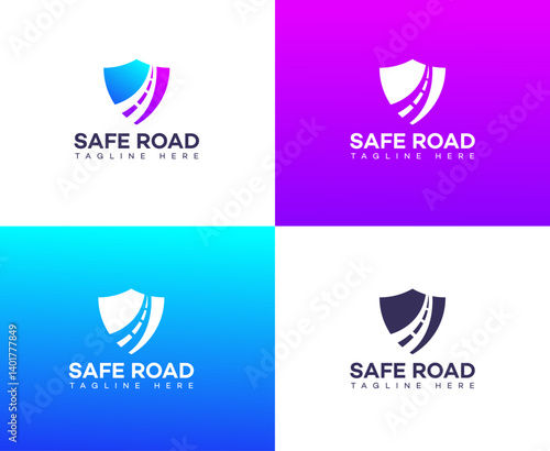 Safe Road Logo Designs Shield, Highway, Travel, Protection