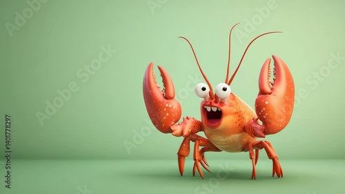 Playful 3D Animated Crayfish on Green Background