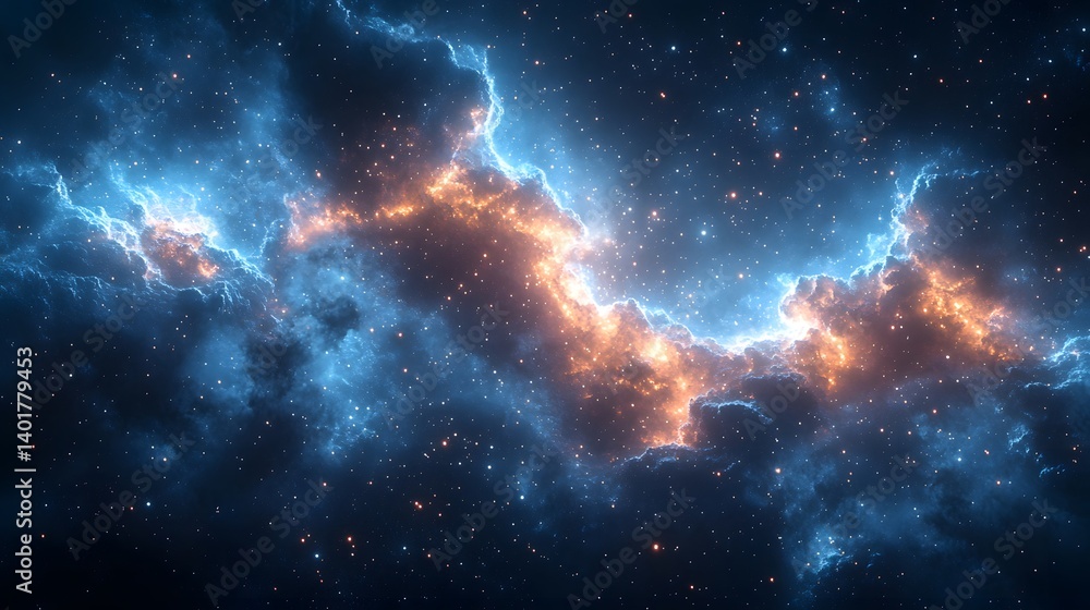 Fototapeta premium Detailed view of a stunning blue galaxy filled with sparkling stars against a deep black background, showcasing cosmic beauty and outer space mystery 
