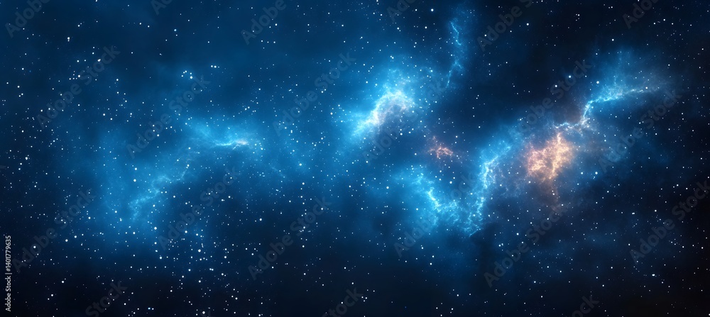 Obraz premium Detailed view of a stunning blue galaxy filled with sparkling stars against a deep black background, showcasing cosmic beauty and outer space mystery 