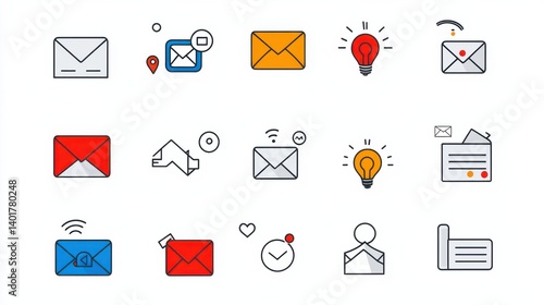 Obraz na płótnie A set of minimalist icons representing various aspects of digital communication including email messaging attachments and notifications w salonie