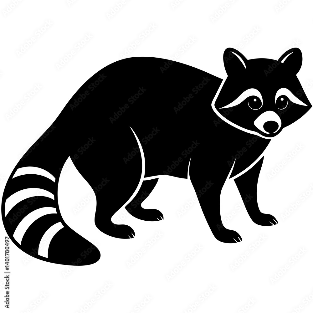 Obraz premium Cute black raccoon cartoon vector illustration with playful design