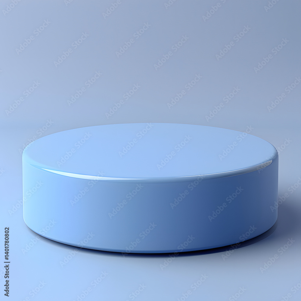 Minimal round blue pedestal on smooth monochrome background Minimal round blue pedestal on smooth monochrome background