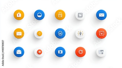 Obraz na płótnie A set of clean minimalist icons representing common web and digital interface functions like messaging file management multimedia scheduling security and commerce w salonie