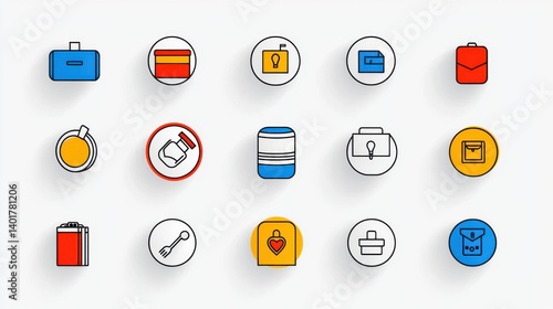 Obraz na płótnie A set of 15 stylized icons representing various amenities services and elements associated with hospitality and travel accommodations w salonie