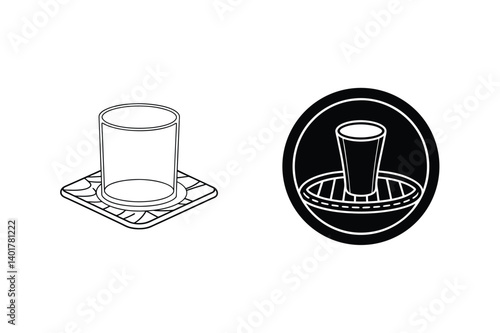 Minimalist Line Art Illustration Featuring Glass And Coaster Designs For Drinkware And Tableware
