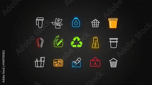 Obraz na płótnie A collection of minimalist outline style icons representing various aspects of recycling environmental conservation and sustainability w salonie