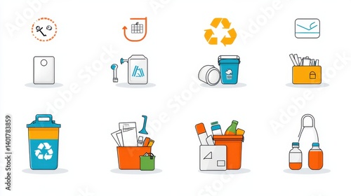 Obraz na płótnie This image depicts a collection of outline icons representing various aspects of recycling environmental conservation and sustainability including waste management renewable energy w salonie