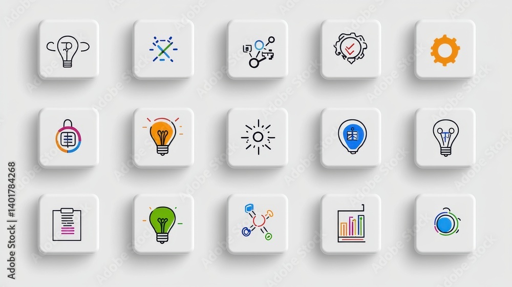 A collection of 15 minimalist icons representing various aspects of business strategy management and organizational planning A collection of 15 minimalist icons representing various aspects of business strategy management and organizational planning