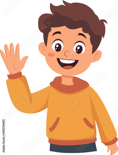 Cartoon happy school boy waving hand vector