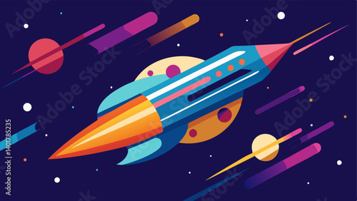 Intergalactic Traveler A stylized spaceship designed for warp travel showcasing sleek lines and glowing engines zooming through a starfilled expanse with vivid colors of a nebula