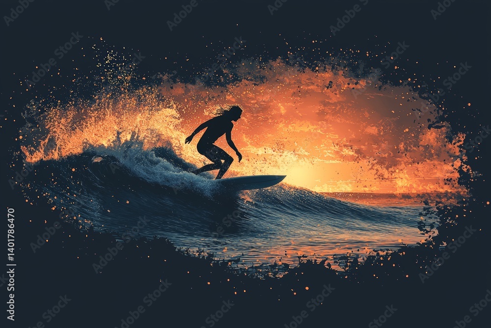 waves and surfers silhouette
