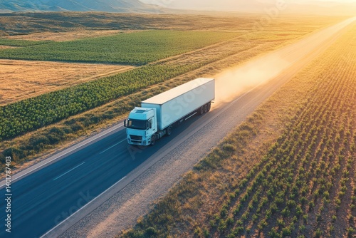 A Rustic Truck Journeying Along a Scenic Country Road Surrounded by Lush Fields and Open Skies Evoking Freedom and Adventure in Nature's Embrace