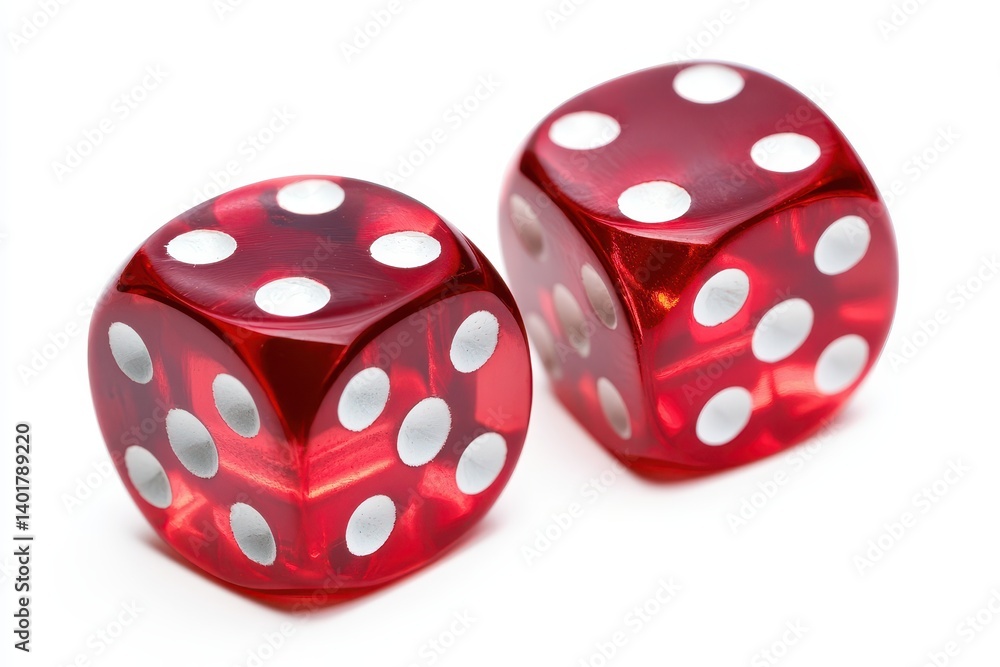 Two red translucent dice on white background Two red translucent dice on white background