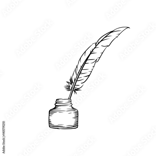 Feather Pen Hand Drawn Illustration Vector