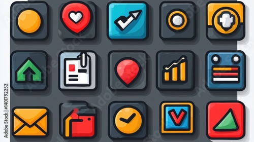 Obraz na płótnie A grid of minimalist monochrome icons representing various elements of corporate strategy business intelligence and digital tools for professional applications w salonie