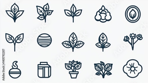 Obraz na płótnie A collection of 15 minimalist outline icons representing various concepts related to corporate sustainability such as nature ecology renewable energy and environmentally friendly practices w salonie