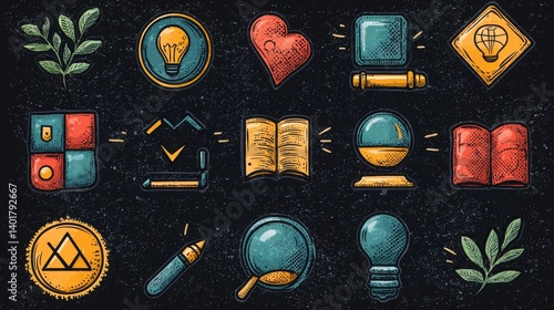 Obraz na płótnie A collection of 15 minimalist outline style icons representing various aspects of training learning and personal or professional development w salonie