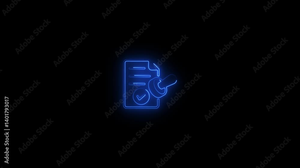 Glowing neon line validation icon with neon effects on a dark background Glowing neon line validation icon with neon effects on a dark background