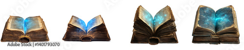 Collection of Ancient Books with Light Effect on Transparent Background