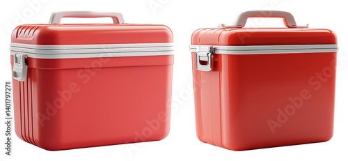 red cooler box set, isolated on white background.