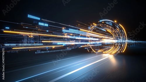 Obraz na płótnie A vibrant luminous arrow of light surging forward with a dynamic accelerating sense of momentum and rapid progress into the future w salonie