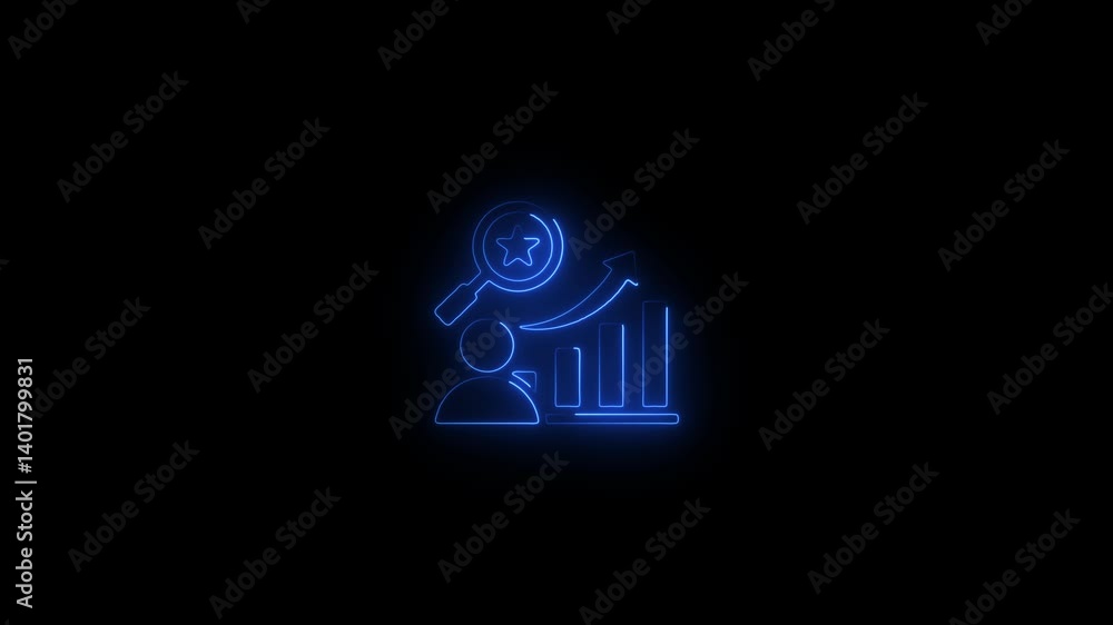 Reputation Symbol Animation Glowing neon Reputation Management icon.user icon with magnifying glass ...