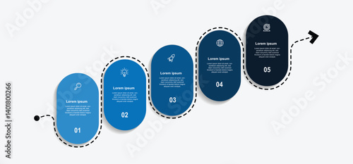 5 step columns infographic template. Vector line direction with icons can be used for workflow, information, presentation data, and web graphic design 