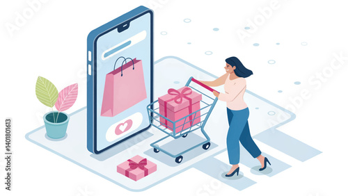 Online-Shopping-Woman-Cart-Gifts-Phone-Ecommerce-Sale