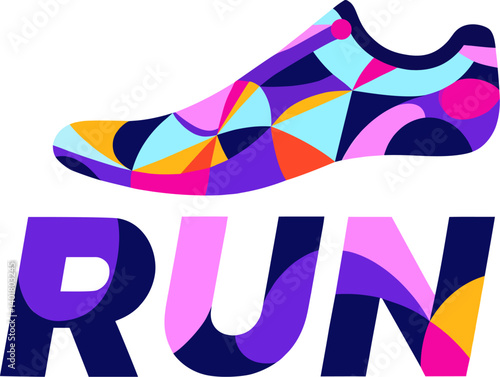 Colorful Running Shoe Design with Bold RUN Typography