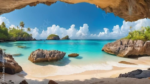 Step Into Paradise Through Nature’s Archway to Tranquil Shores and Blue Skies