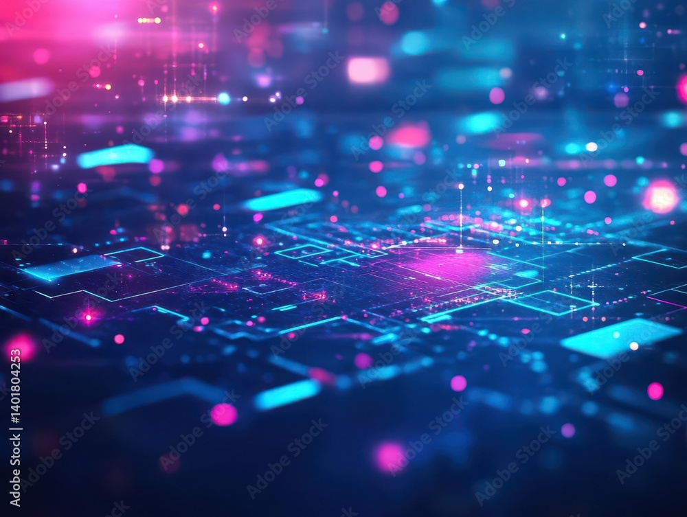 Obraz premium Futuristic Abstract Technology Background Featuring Glowing Lights and Dynamic Lines Evoking Innovation and Connectivity in a Digital World