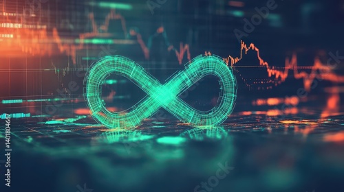 Symbol of Infinity Overlaid on a Dynamic Stock Market Chart Signifying Endless Opportunities and Fluctuations in Financial Investments and Trends