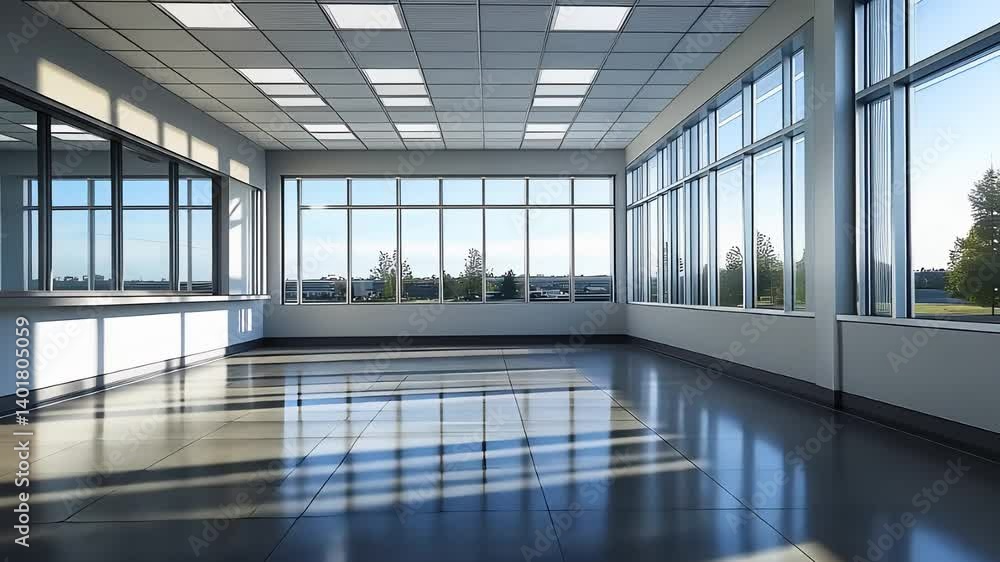 Empty Office Space with Large Windows and Bright Natural Light Filling the Room
Empty Office Space with Large Windows and Bright Natural Light Filling the Room