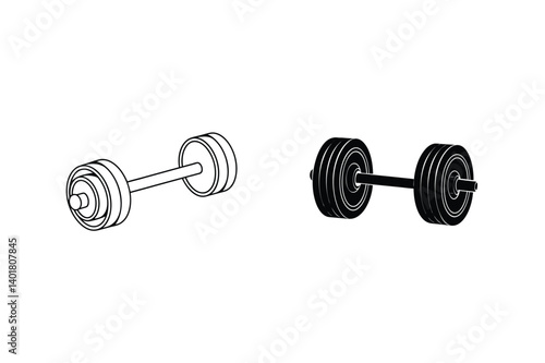 Dumbbell Weight Training Illustration In Black And White Line Art Style