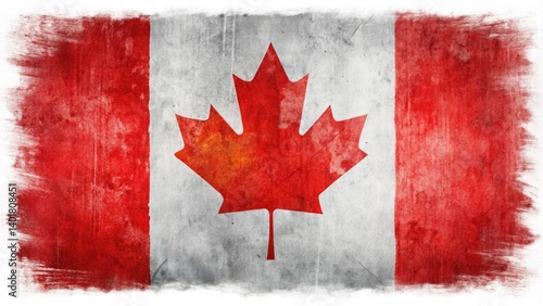 Grunge Canadian Maple Leaf Flag, Distressed Canadian Flag Image, Retro Canadian Flag Background, Vintage Canada Flag Design