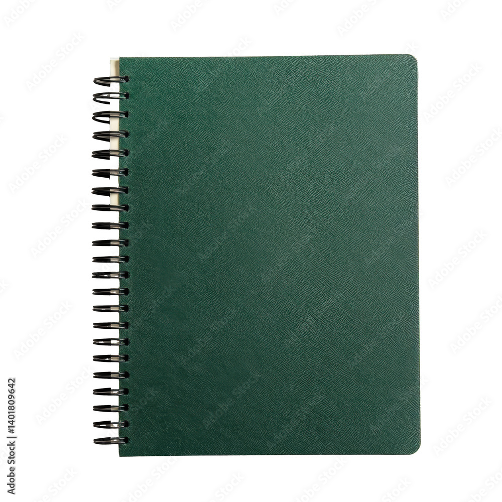 Hyper-detailed 8K image of a green spiral-bound notebook, top view, perfectly centered on transparent background Hyper-detailed 8K image of a green spiral-bound notebook, top view, perfectly centered on transparent background