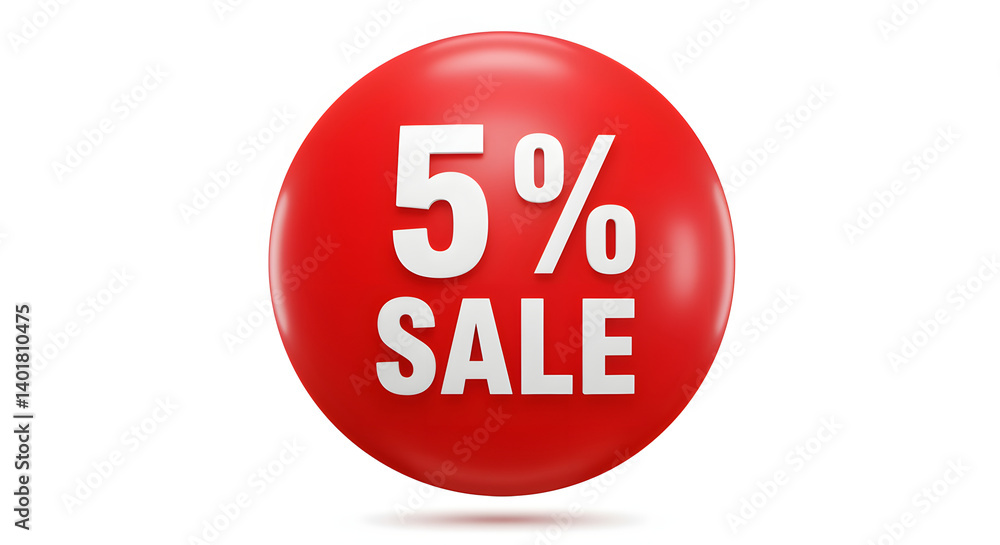 Enticing Five Percent Sale: A vibrant red button displays a 5% off offer. Ideal for promotions and limited-time retail discounts! Enticing Five Percent Sale: A vibrant red button displays a 5% off offer. Ideal for promotions and limited-time retail discounts!