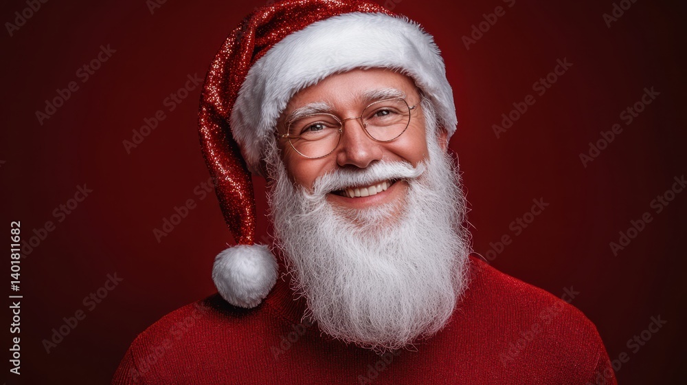 Man with a beard and glasses wearing a festive Santa hat. Man with a beard and glasses wearing a festive Santa hat.