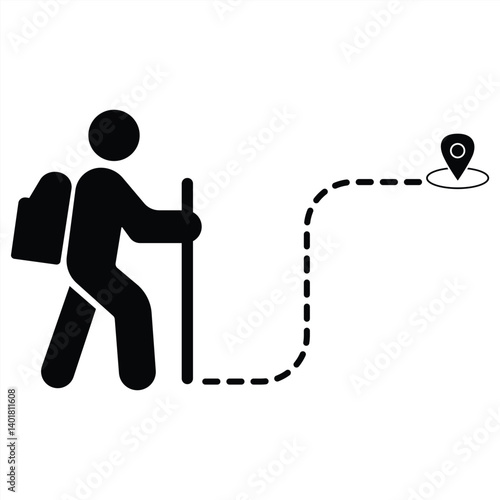 hiker icon. Public footpath. Trail. Hiker. Isolated on white background. Vector illustration